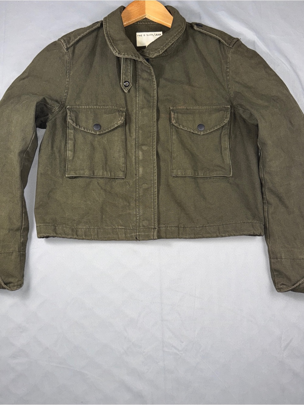 Rag & Bone JEAN Jacket Womens Small Green Cotton Twill Military Cropped Utility
